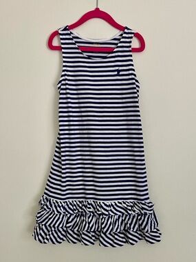 Polo by Ralph Lauren Navy & White Stripe Ruffle Hem Dress